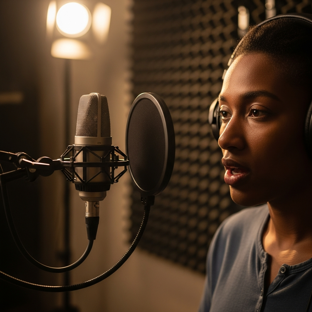 Audiodeskription im Tonstudio mit professioneller Sprecherstimme